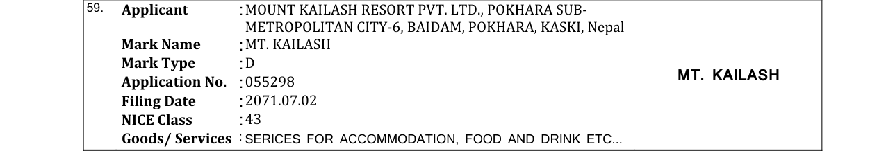 Original bulletin entry for MT. KAILASH