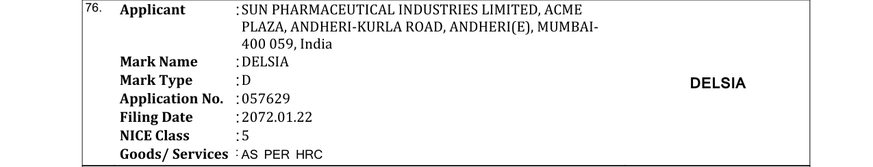 Original bulletin entry for DELSIA