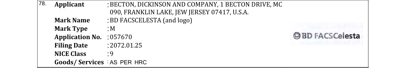 Original bulletin entry for BD FACSCELESTA (and logo)