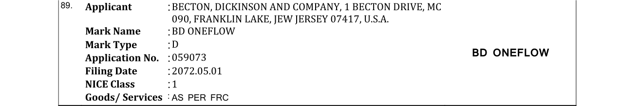 Original bulletin entry for BD ONEFLOW