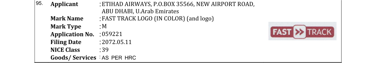 Original bulletin entry for FAST TRACK LOGO (IN COLOR) (and logo)