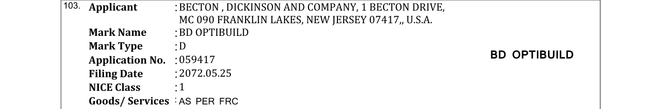 Original bulletin entry for BD OPTIBUILD