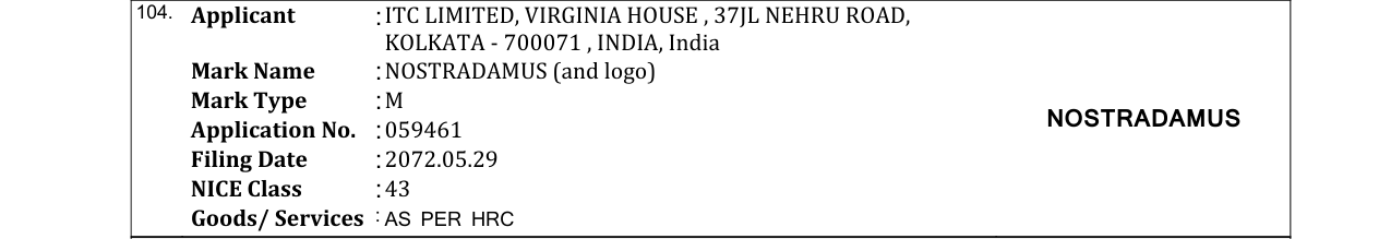 Original bulletin entry for NOSTRADAMUS (and logo)