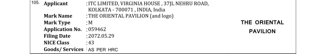 Original bulletin entry for THE ORIENTAL PAVILION (and logo)