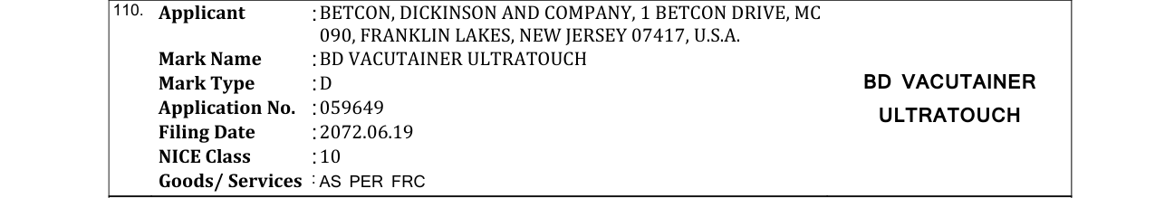 Original bulletin entry for BD VACUTAINER ULTRATOUCH