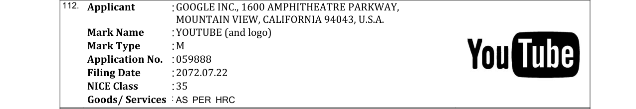 Original bulletin entry for YOUTUBE (and logo)