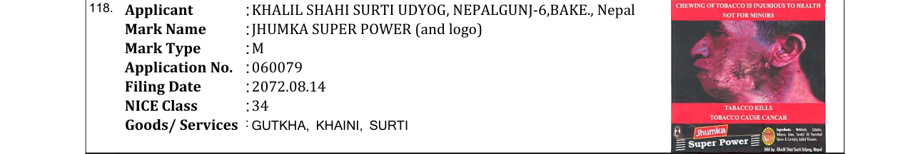 Original bulletin entry for JHUMKA SUPER POWER (and logo)