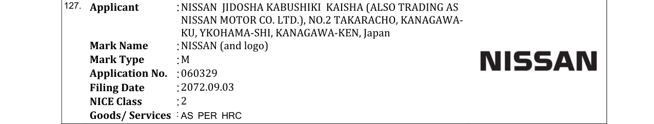 Original bulletin entry for NISSAN (and logo)