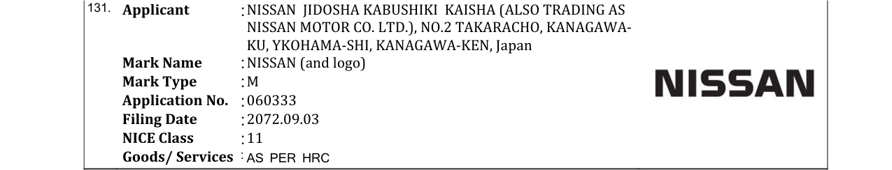 Original bulletin entry for NISSAN (and logo)