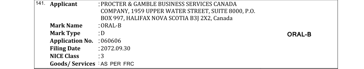 Original bulletin entry for ORAL‐B
