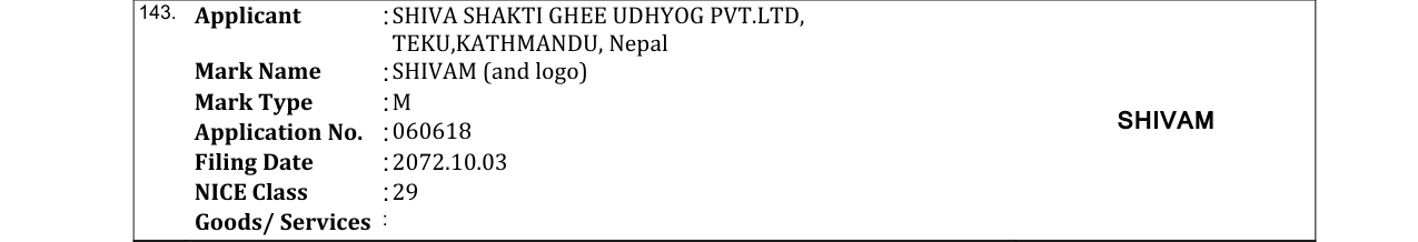 Original bulletin entry for SHIVAM (and logo)