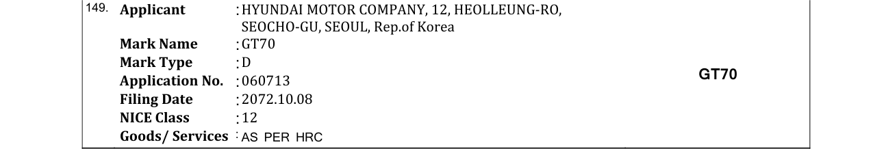 Original bulletin entry for GT70
