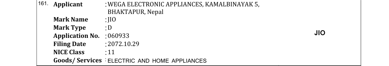Original bulletin entry for JIO