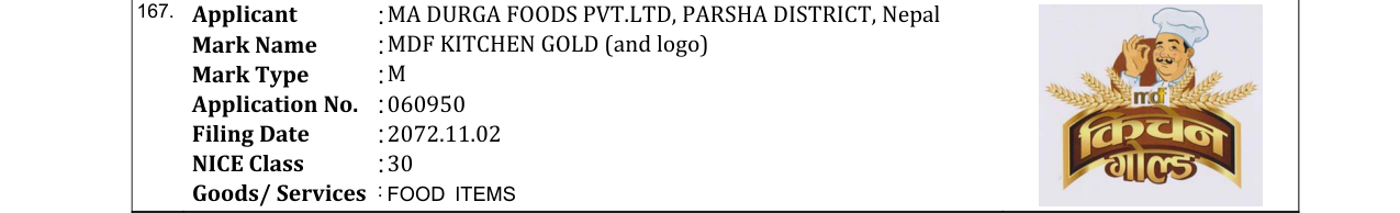 Original bulletin entry for MDF KITCHEN GOLD (and logo)