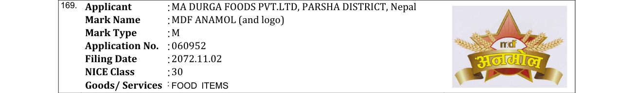 Original bulletin entry for MDF ANAMOL (and logo)