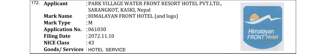 Original bulletin entry for HIMALAYAN FRONT HOTEL (and logo)