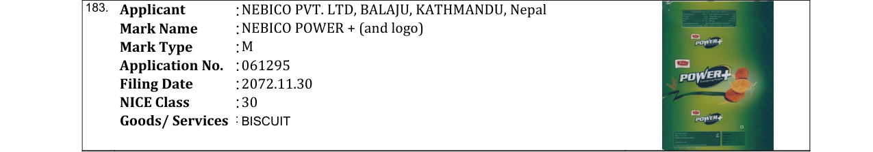 Original bulletin entry for NEBICO POWER + (and logo)