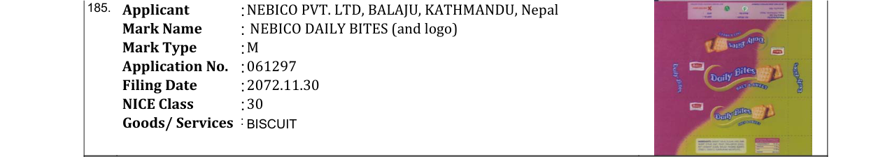 Original bulletin entry for NEBICO DAILY BITES (and logo)