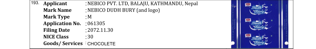 Original bulletin entry for NEBICO DUDH BURY (and logo)