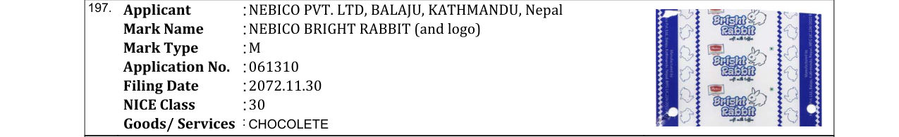 Original bulletin entry for NEBICO BRIGHT RABBIT (and logo)