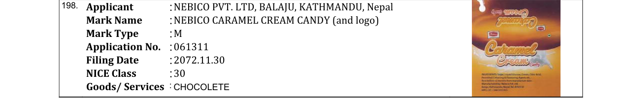 Original bulletin entry for NEBICO CARAMEL CREAM CANDY (and logo)