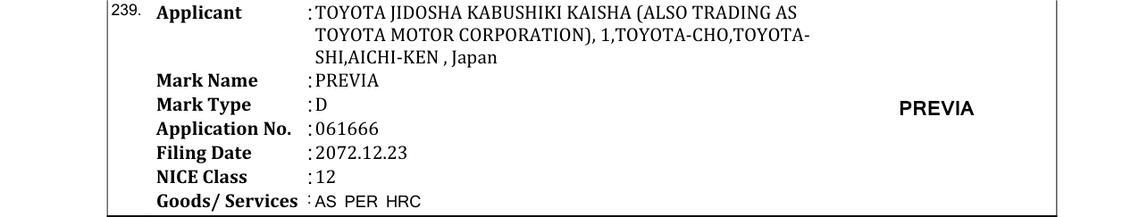 Original bulletin entry for PREVIA