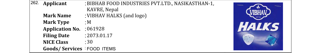 Original bulletin entry for VIBHAV HALKS (and logo)