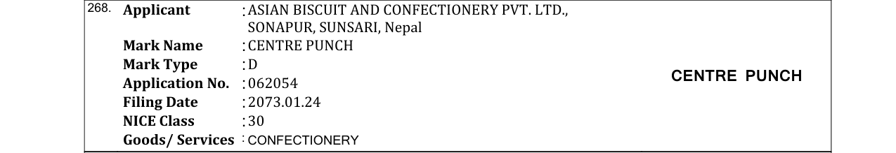 Original bulletin entry for CENTRE PUNCH