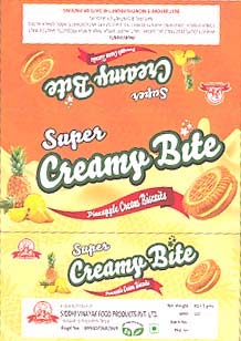 SUPER CREAMY BITE CHOCOLATE CREAM BISCUITS (and logo) trademark logo