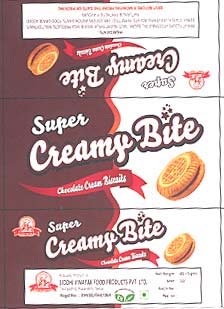 SUPER CREAMY BITE MILK CREAM BISCUITS (and logo) trademark logo