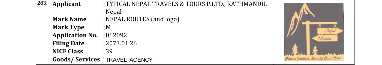 Original bulletin entry for NEPAL ROUTES (and logo)