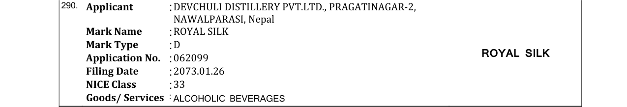Original bulletin entry for ROYAL SILK