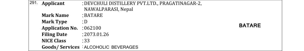 Original bulletin entry for BATARE