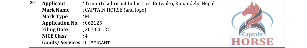 Original bulletin entry for CAPTAIN HORSE (and logo)