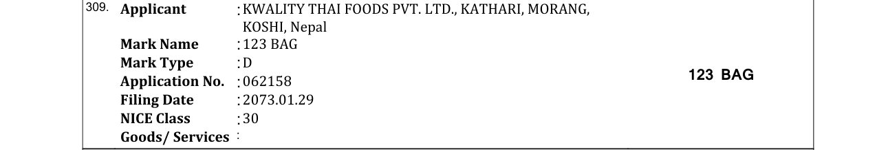 Original bulletin entry for 123 BAG