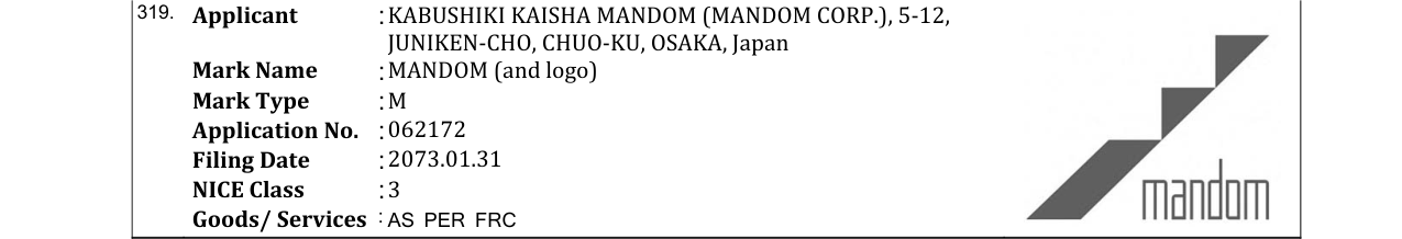 Original bulletin entry for MANDOM (and logo)