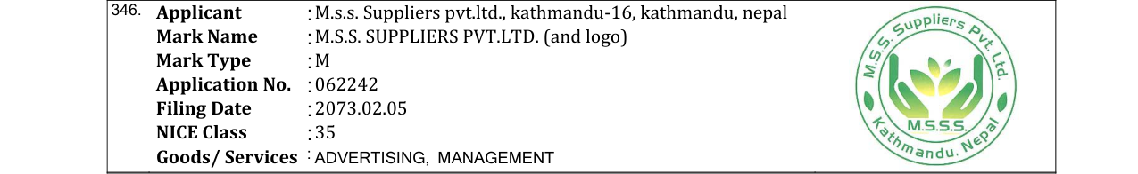 Original bulletin entry for M.S.S. SUPPLIERS PVT.LTD. (and logo)