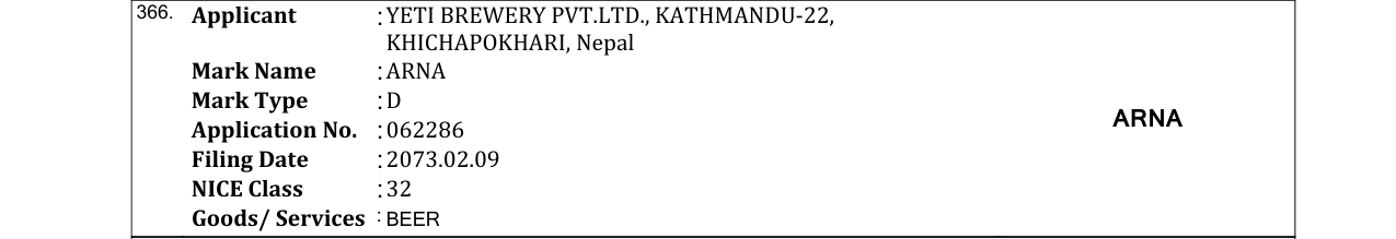 Original bulletin entry for ARNA