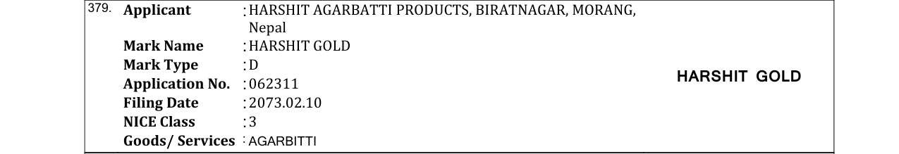 Original bulletin entry for HARSHIT GOLD