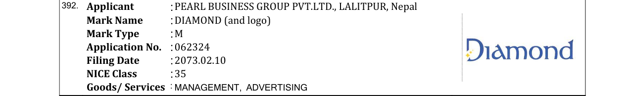 Original bulletin entry for DIAMOND (and logo)