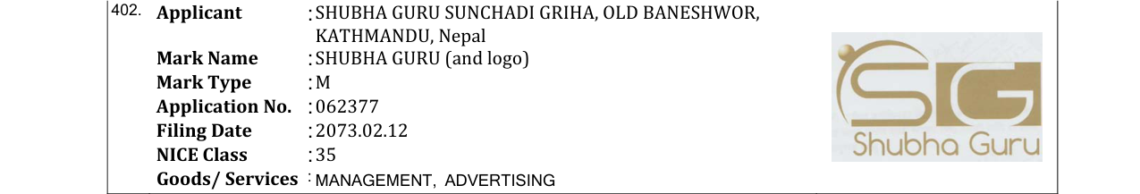 Original bulletin entry for SHUBHA GURU (and logo)