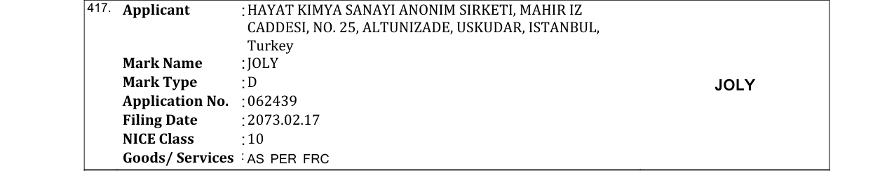 Original bulletin entry for JOLY