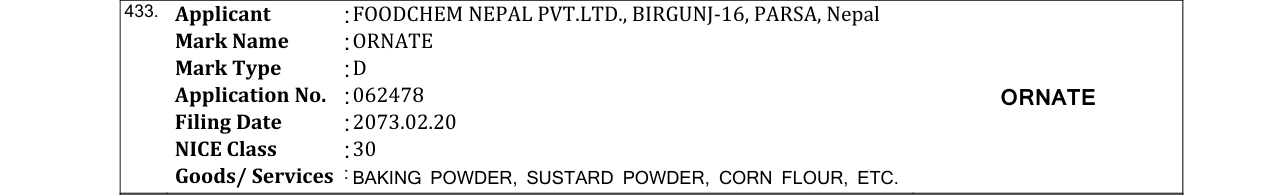 Original bulletin entry for ORNATE