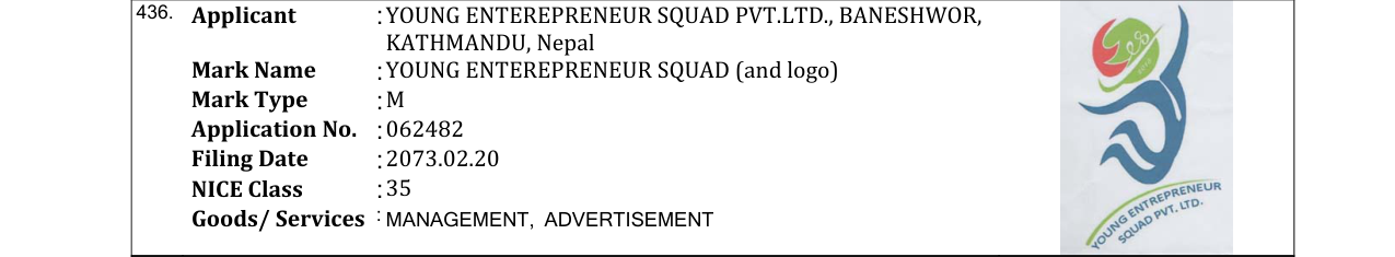 Original bulletin entry for YOUNG ENTEREPRENEUR SQUAD (and logo)
