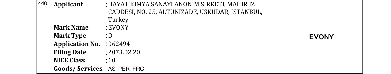 Original bulletin entry for EVONY