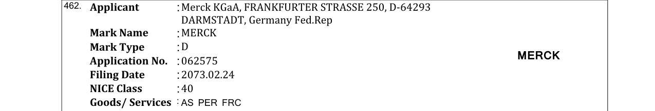 Original bulletin entry for MERCK