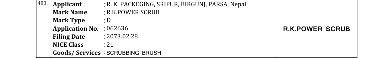 Original bulletin entry for R.K.POWER SCRUB