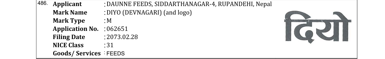 Original bulletin entry for DIYO (DEVNAGARI) (and logo)