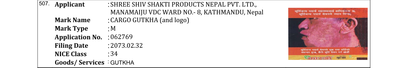 Original bulletin entry for CARGO GUTKHA (and logo)