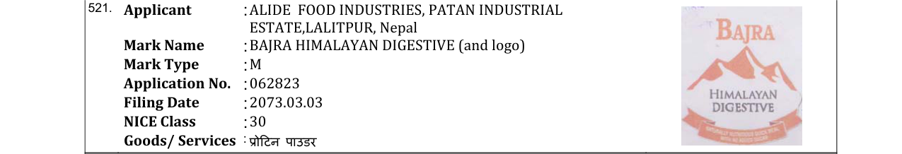 Original bulletin entry for BAJRA HIMALAYAN DIGESTIVE (and logo)